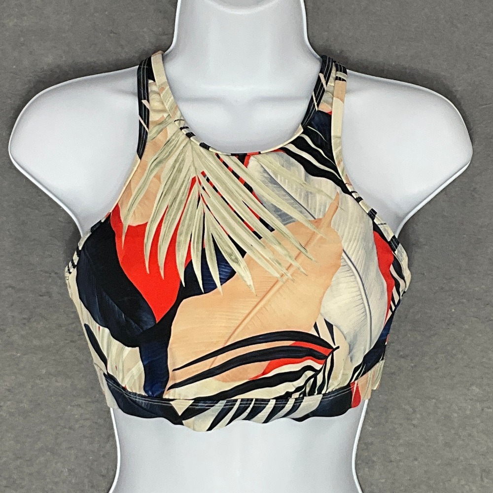 Athleta‎ Bikini Top Tropical Print Criss Cross Back Activewear Bra Cup 32D